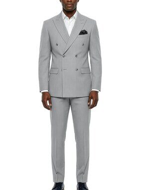 Premium Light Grey Pinstripe Double Breasted Peak Lapel Stacy Adams Men's Suit